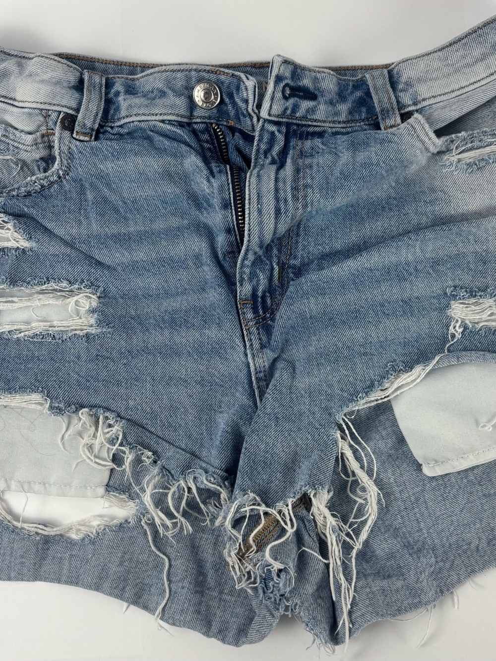 American Eagle Outfitters Distressed Light Blue Denim Jean MOM Shorts